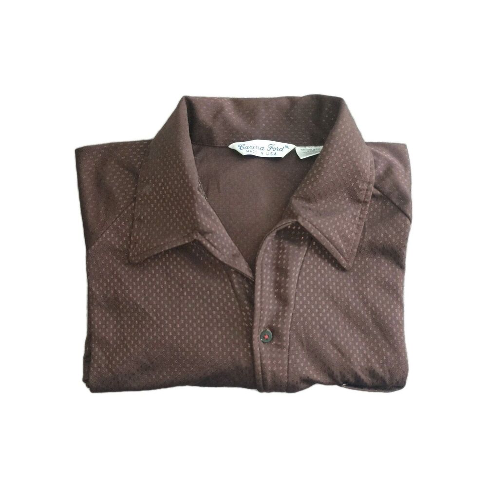 Vintage Carina Ford Polo‎ Shirt Mens XL Brown Polka Dot Short Sleeve USA Made